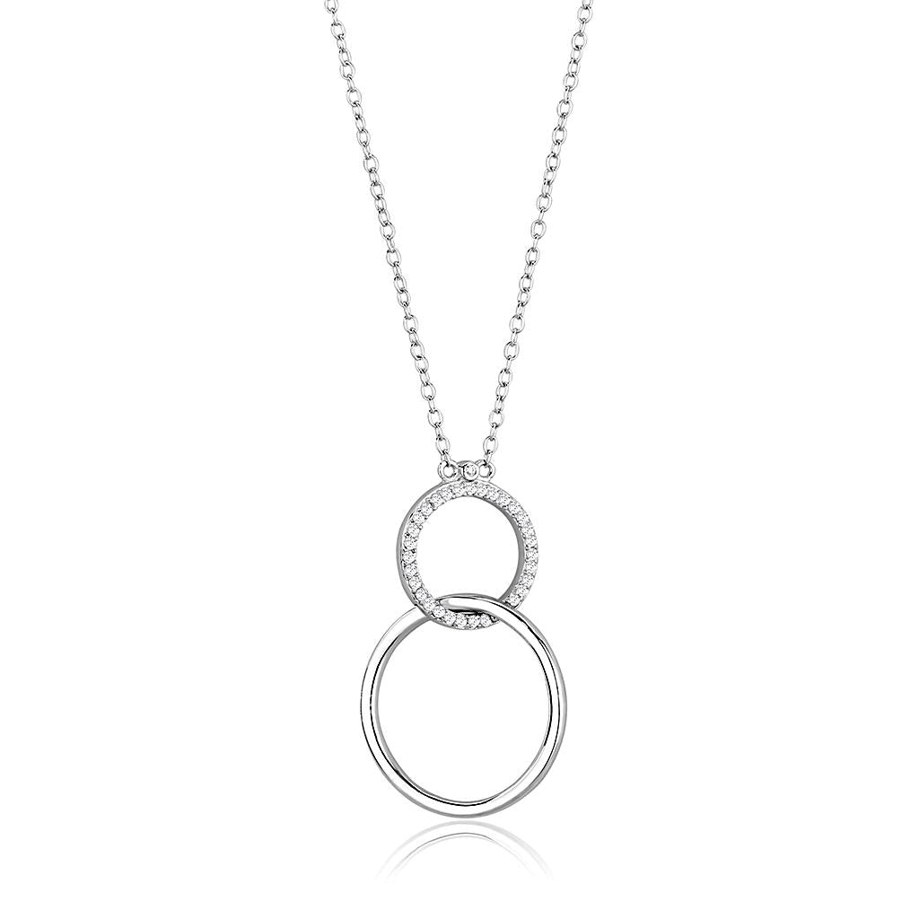 Rhodium 925 Sterling Silver Chain Pendant with AAA Grade CZ in Clear