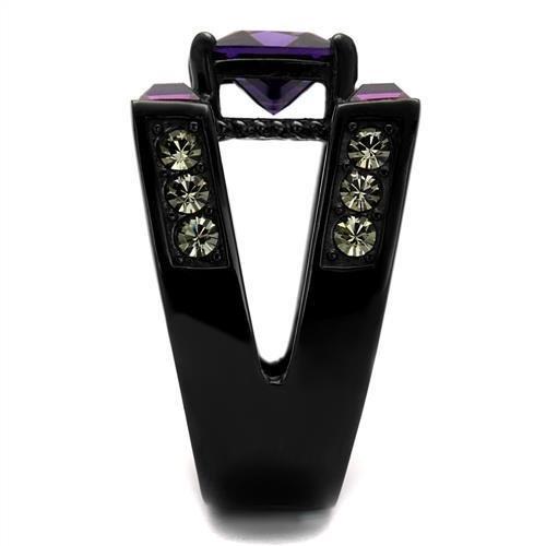 IP Black(Ion Plating) Stainless Steel Ring with AAA Grade CZ in Amethyst