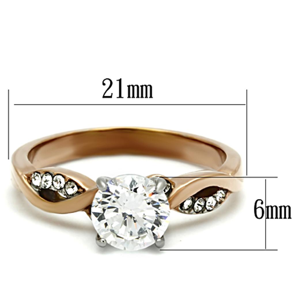 Two-Tone IP Rose Gold Stainless Steel Ring with AAA Grade CZ in Clear