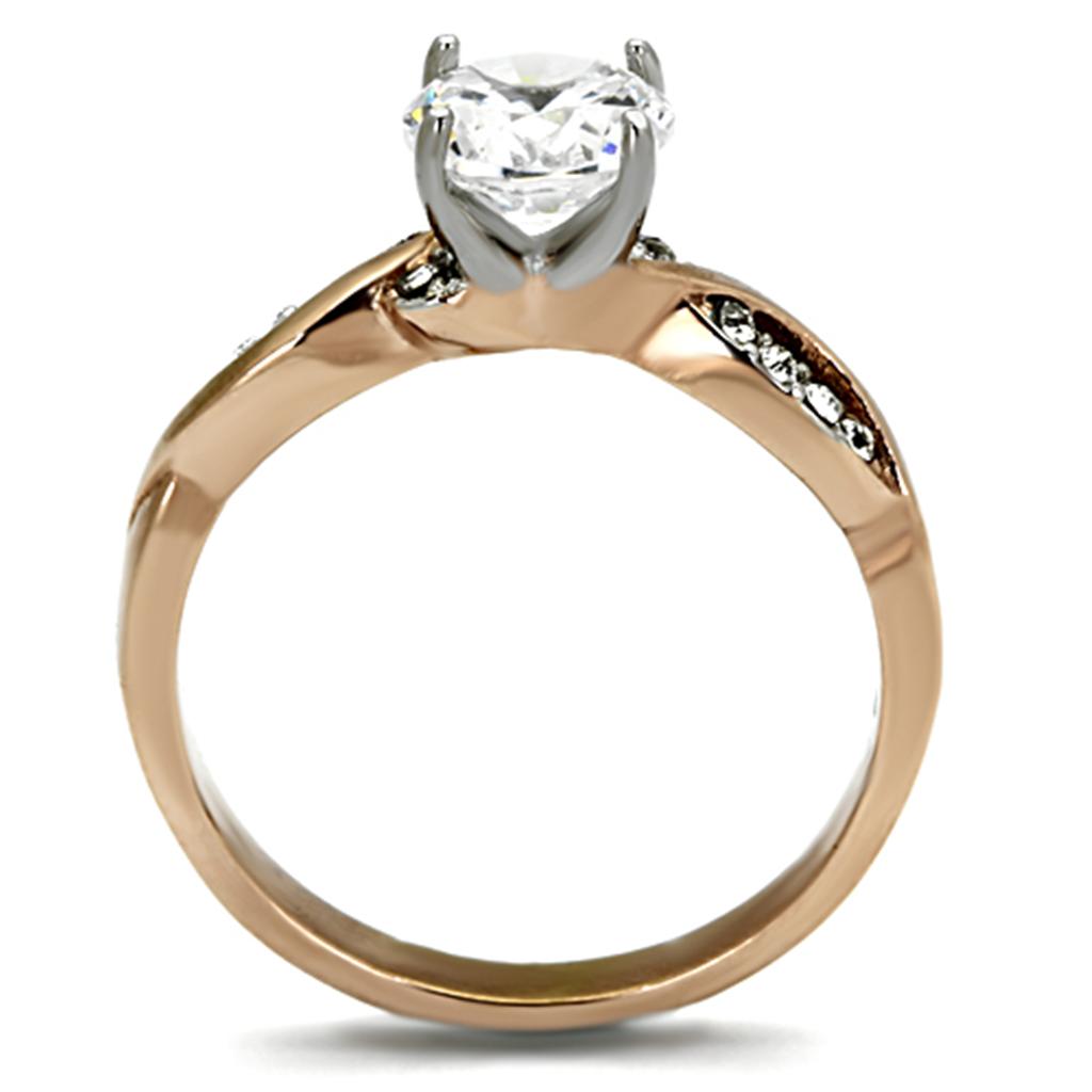 Two-Tone IP Rose Gold Stainless Steel Ring with AAA Grade CZ in Clear