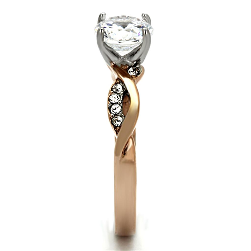 Two-Tone IP Rose Gold Stainless Steel Ring with AAA Grade CZ in Clear