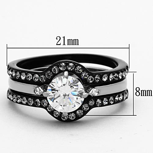 Two-Tone IP Black Stainless Steel Ring with AAA Grade CZ in Clear