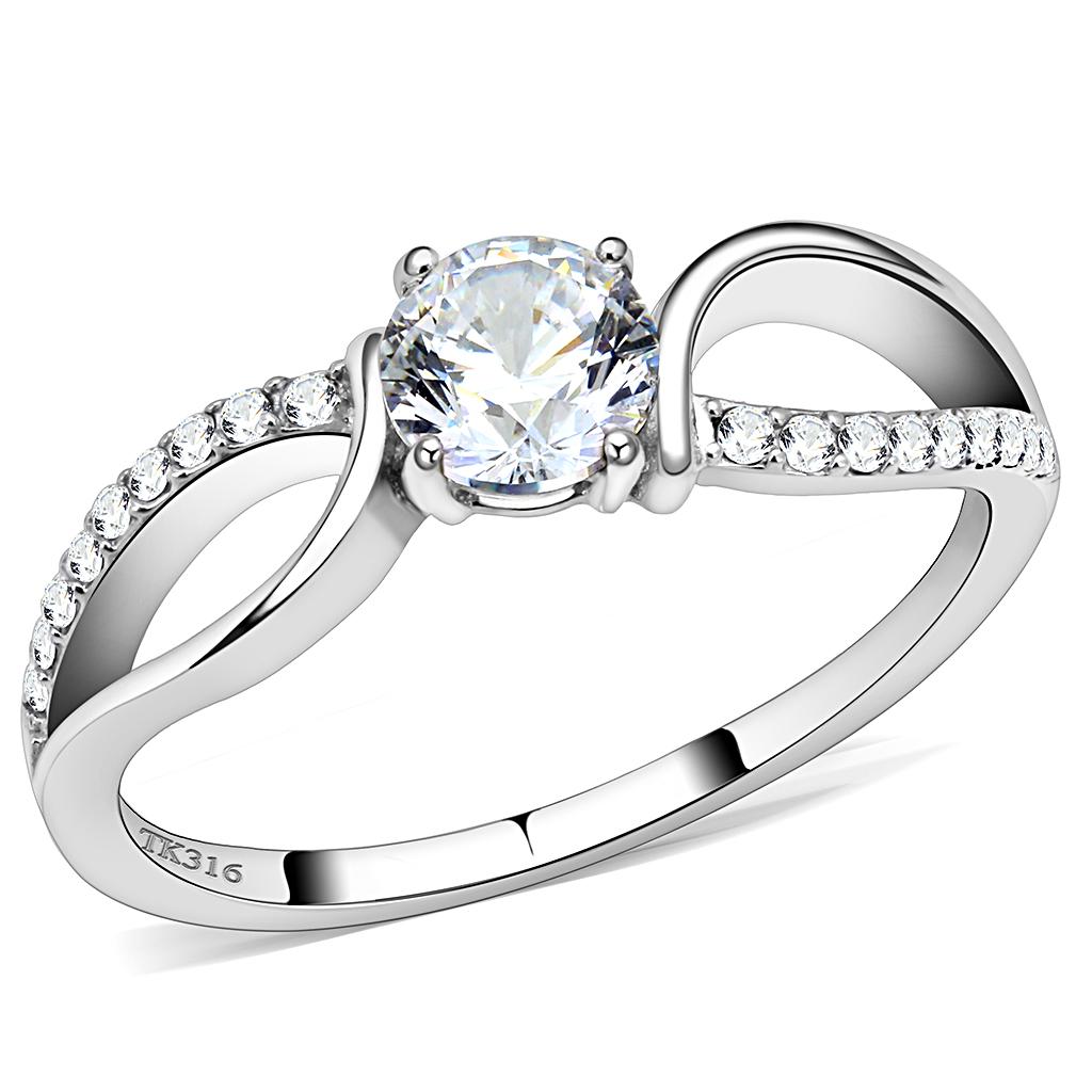 High polished (no plating) Stainless Steel Ring with AAA Grade CZ in Clear
