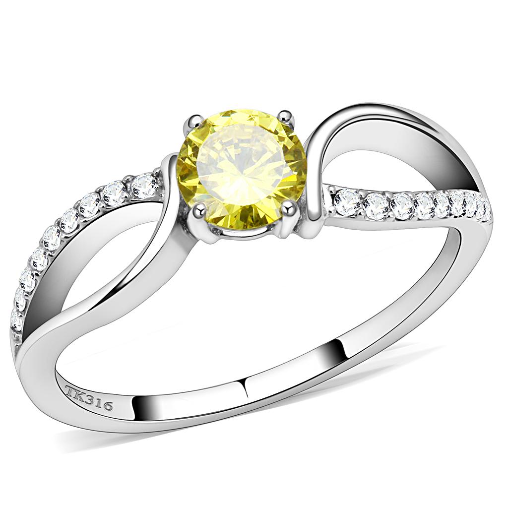 High polished (no plating) Stainless Steel Ring with AAA Grade CZ in Topaz