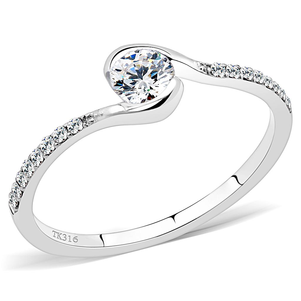 High polished (no plating) Stainless Steel Ring with AAA Grade CZ in Clear