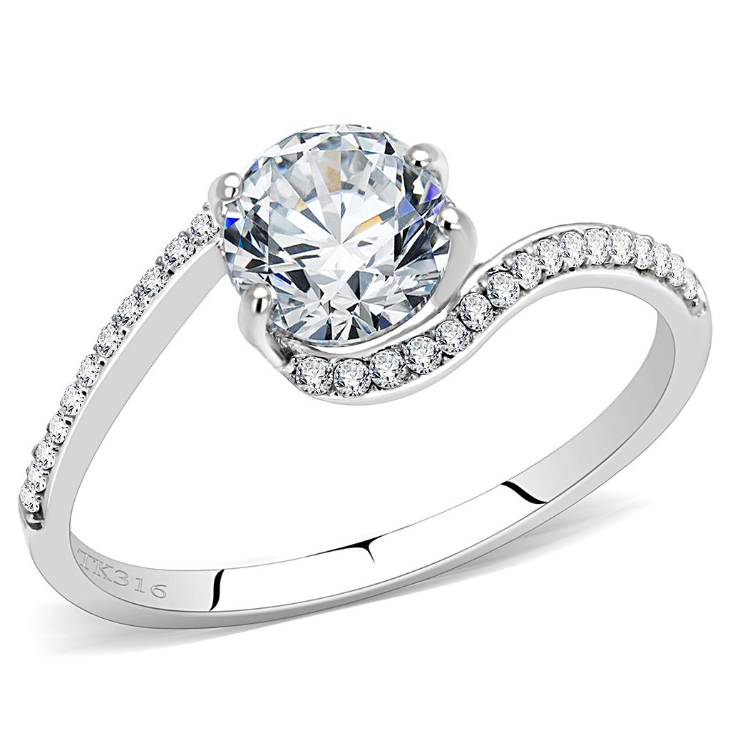 High polished (no plating) Stainless Steel Ring with AAA Grade CZ in Clear