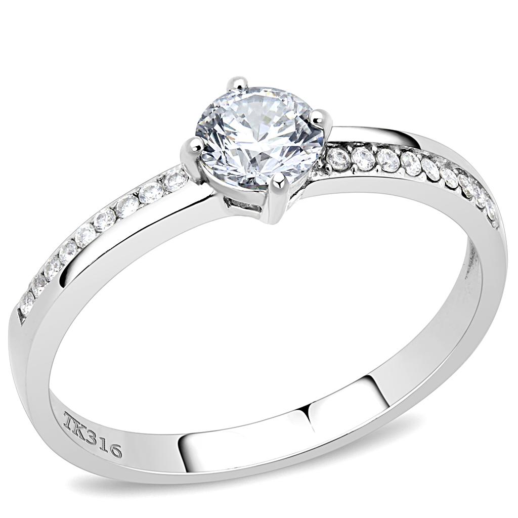 High polished (no plating) Stainless Steel Ring with AAA Grade CZ in Clear