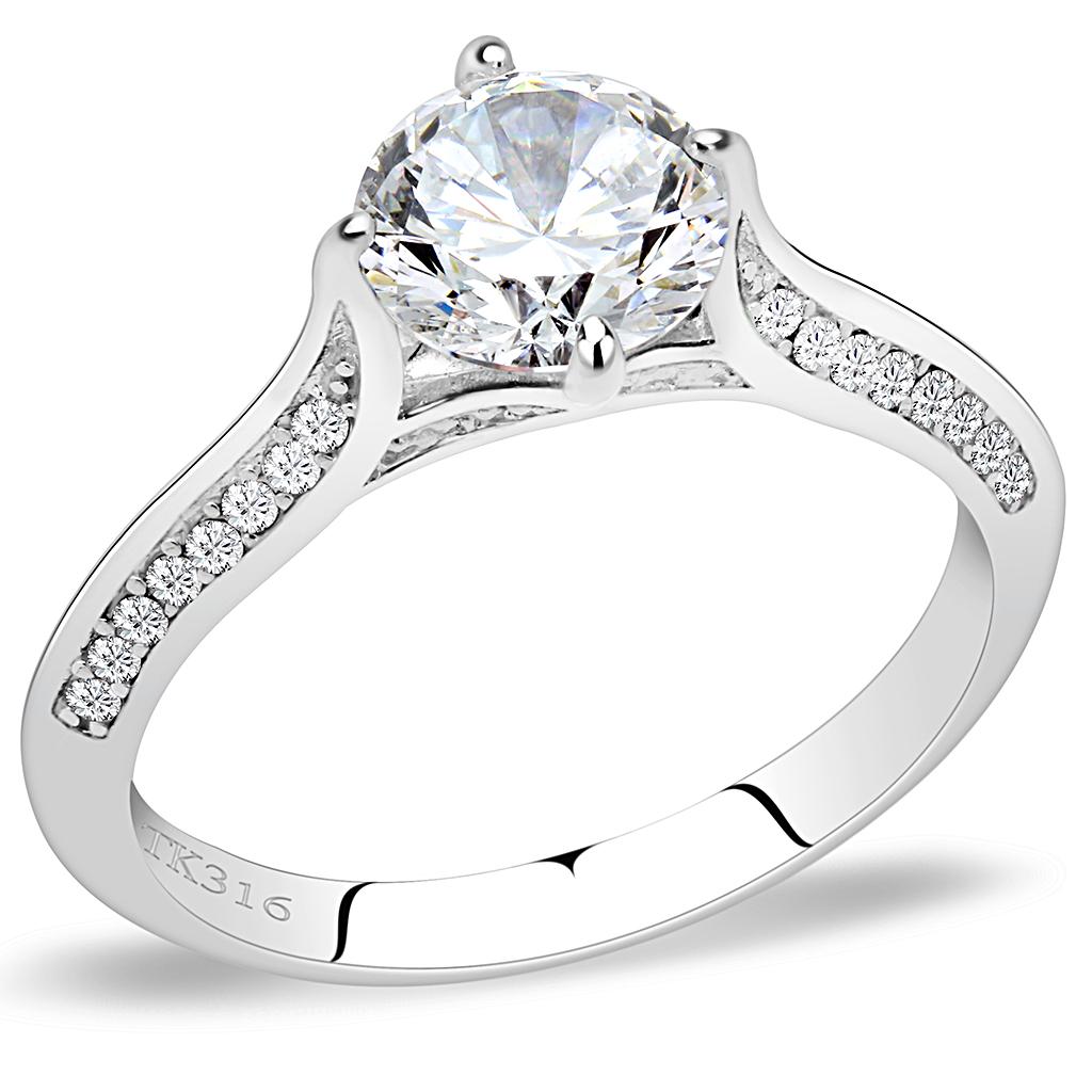 High polished (no plating) Stainless Steel Ring with AAA Grade CZ in Clear