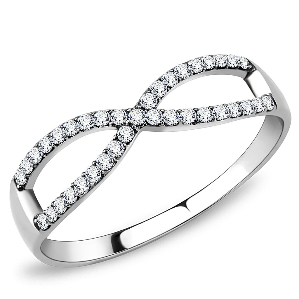 High polished (no plating) Stainless Steel Ring with AAA Grade CZ in Clear