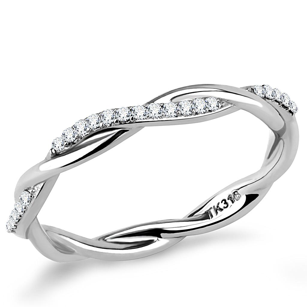 High polished (no plating) Stainless Steel Ring with AAA Grade CZ in Clear