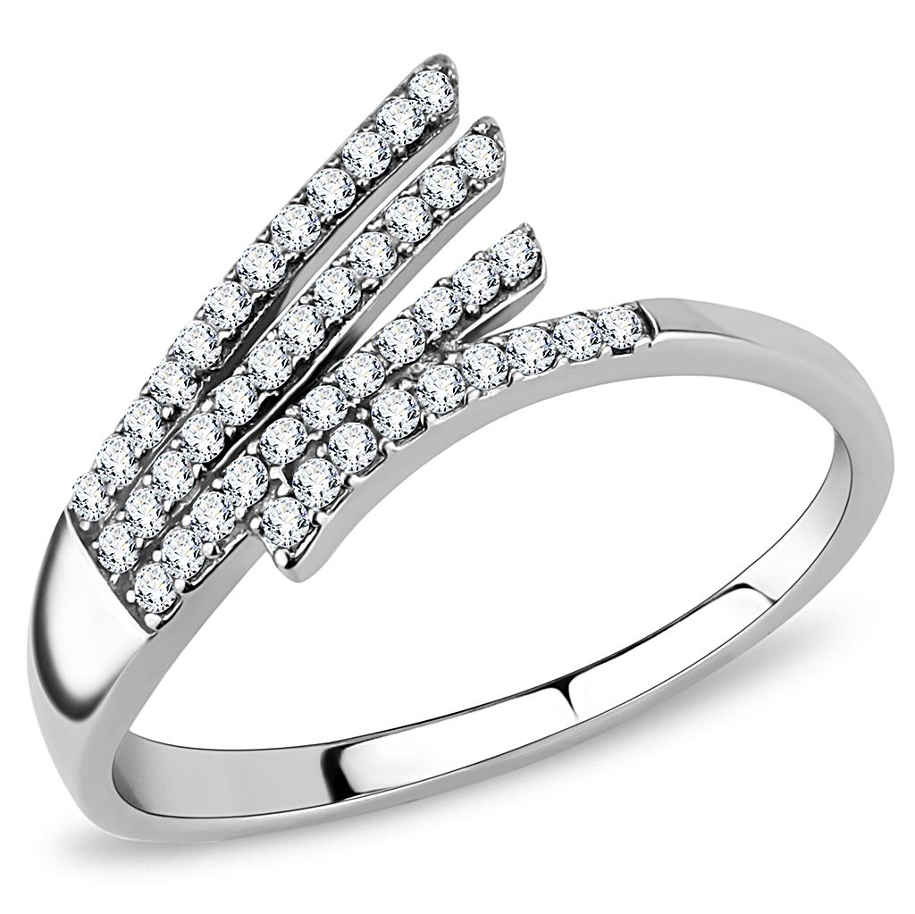 High polished (no plating) Stainless Steel Ring with AAA Grade CZ in Clear