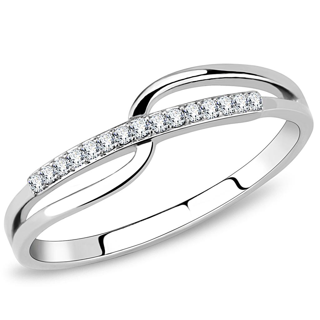 High polished (no plating) Stainless Steel Ring with AAA Grade CZ in Clear