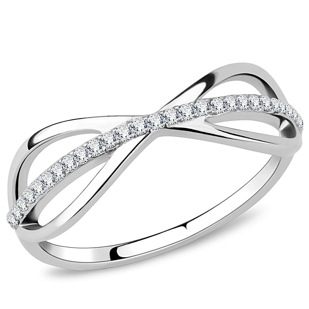 High polished (no plating) Stainless Steel Ring with AAA Grade CZ in Clear