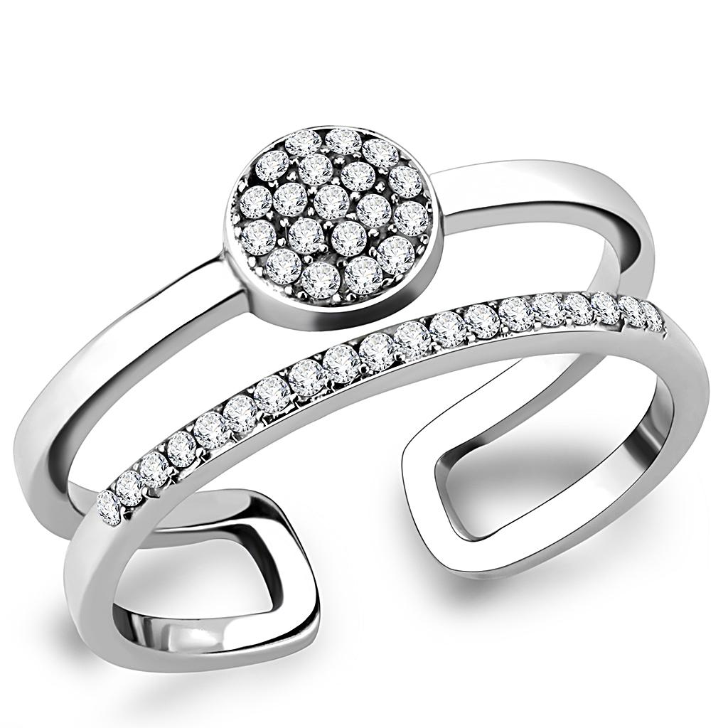 High polished (no plating) Stainless Steel Ring with AAA Grade CZ in Clear