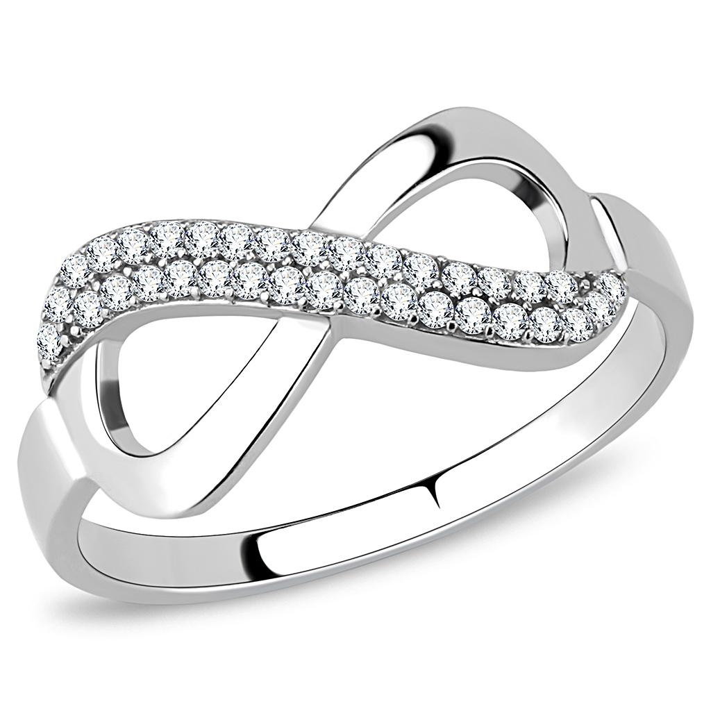 High polished (no plating) Stainless Steel Ring with AAA Grade CZ in Clear