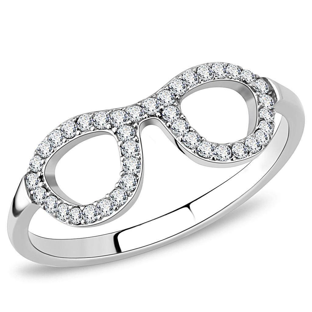High polished (no plating) Stainless Steel Ring with AAA Grade CZ in Clear
