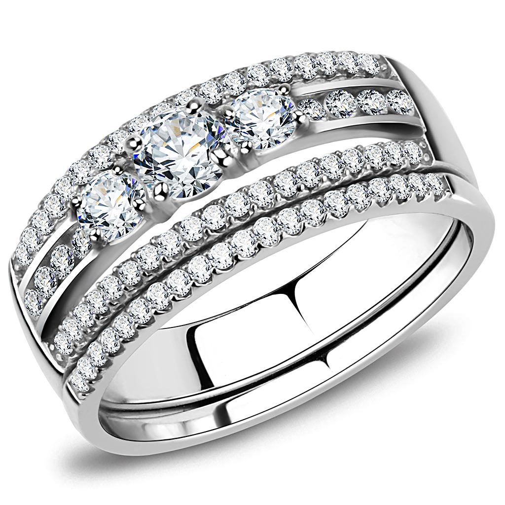 High polished (no plating) Stainless Steel Ring with AAA Grade CZ in Clear