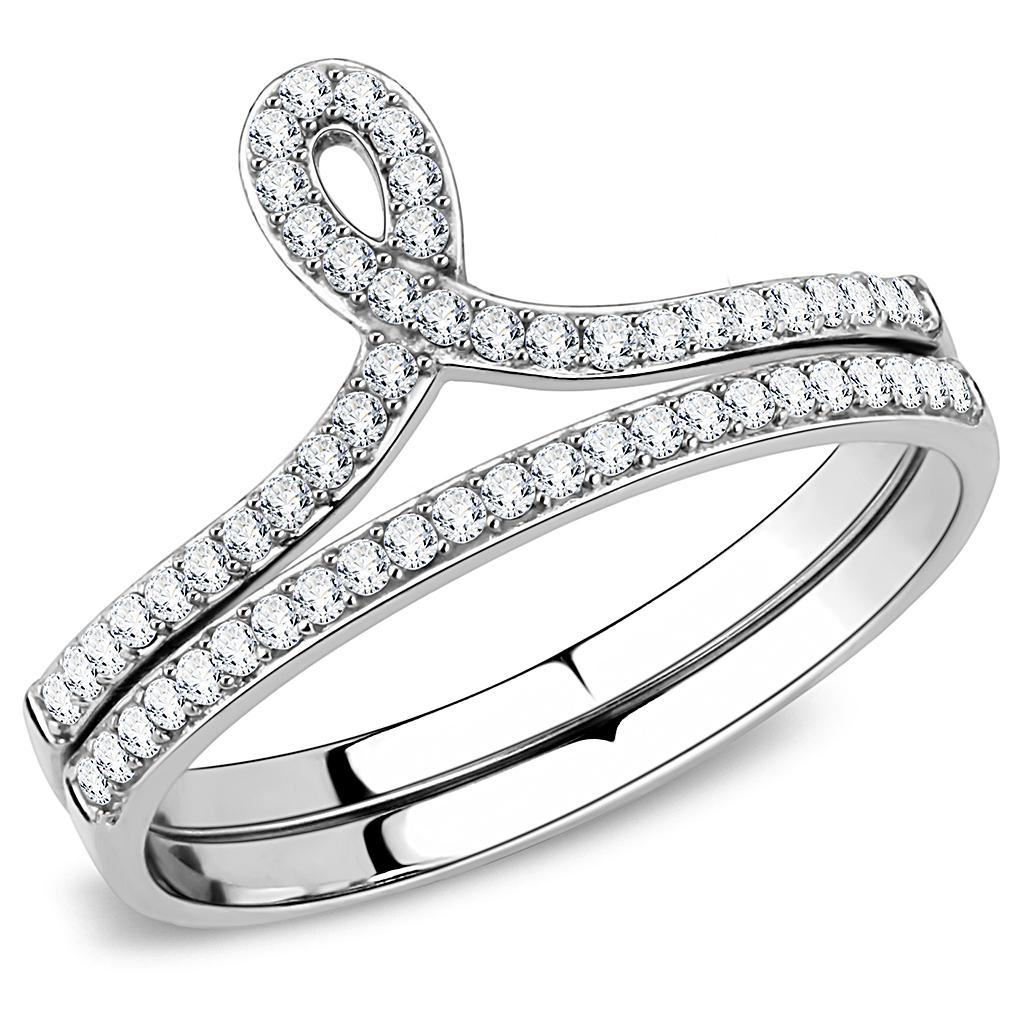 High polished (no plating) Stainless Steel Ring with AAA Grade CZ in Clear
