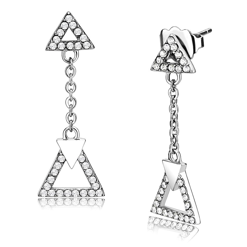 High polished (no plating) Stainless Steel Earrings with AAA Grade CZ in Clear