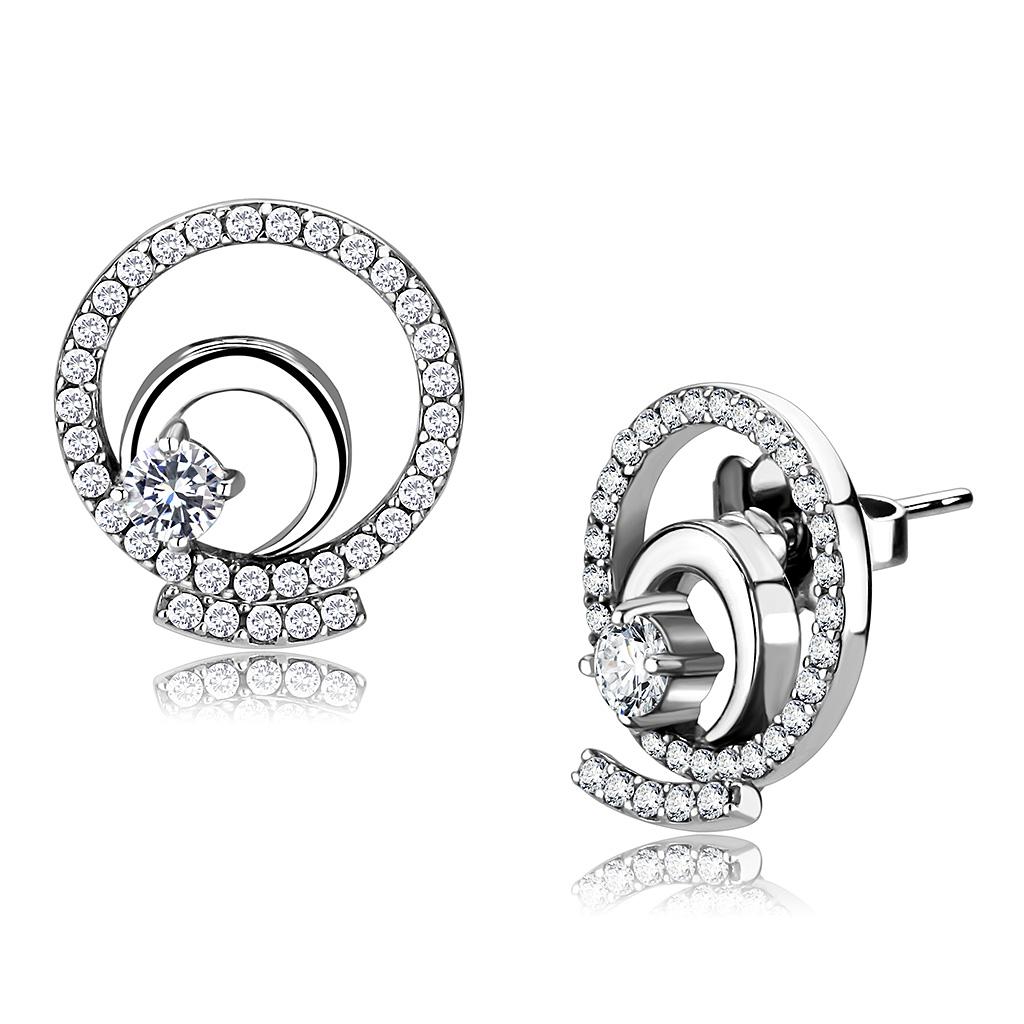 High polished (no plating) Stainless Steel Earrings with AAA Grade CZ in Clear