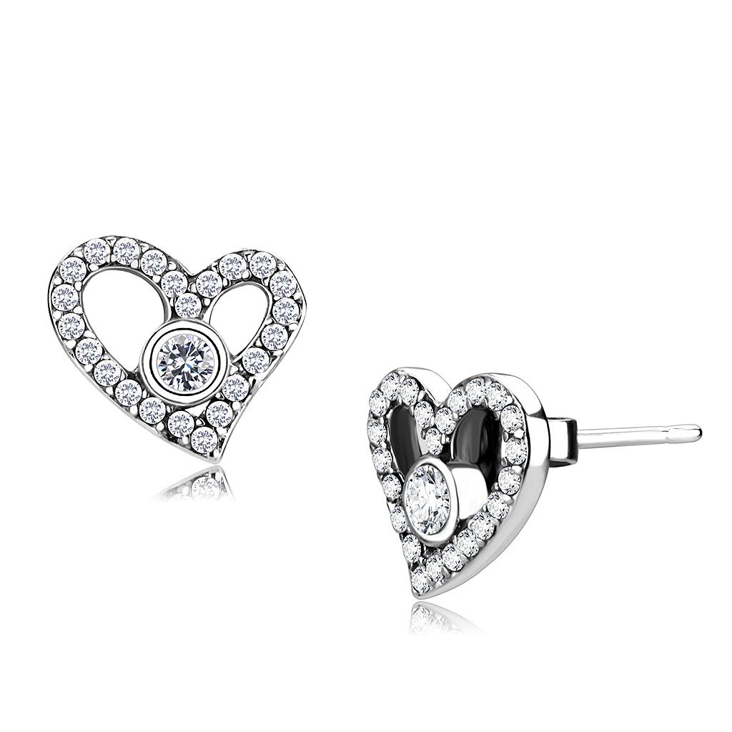 High polished (no plating) Stainless Steel Earrings with AAA Grade CZ in Clear