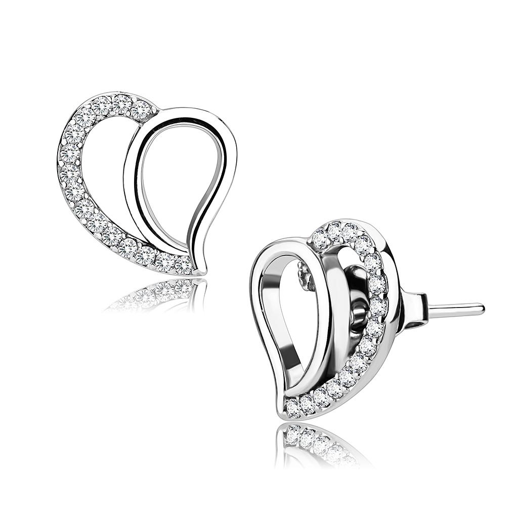 High polished (no plating) Stainless Steel Earrings with AAA Grade CZ in Clear