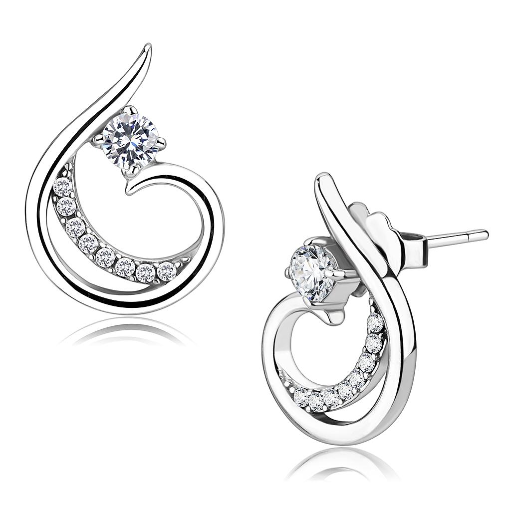 High polished (no plating) Stainless Steel Earrings with AAA Grade CZ in Clear