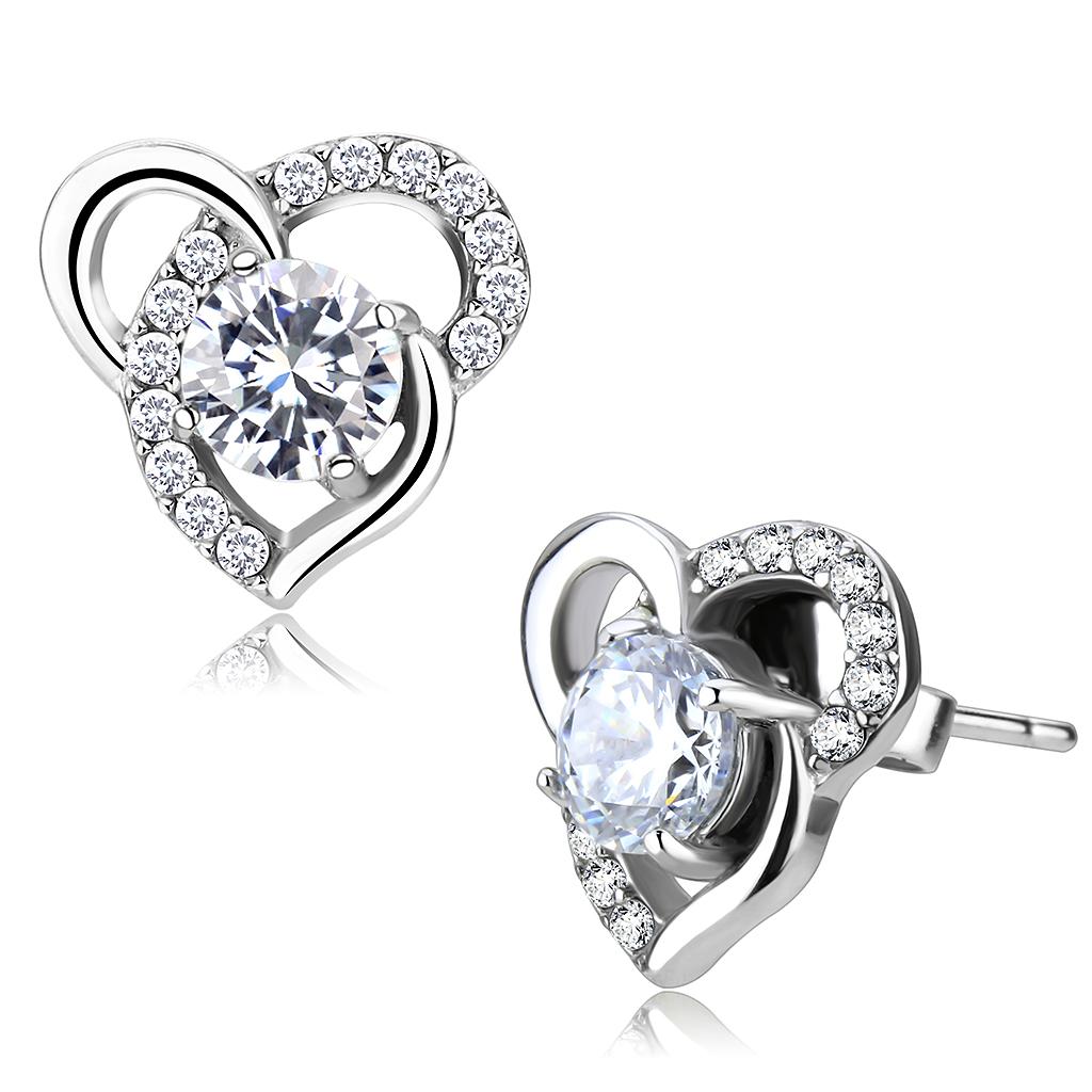 High polished (no plating) Stainless Steel Earrings with AAA Grade CZ in Clear