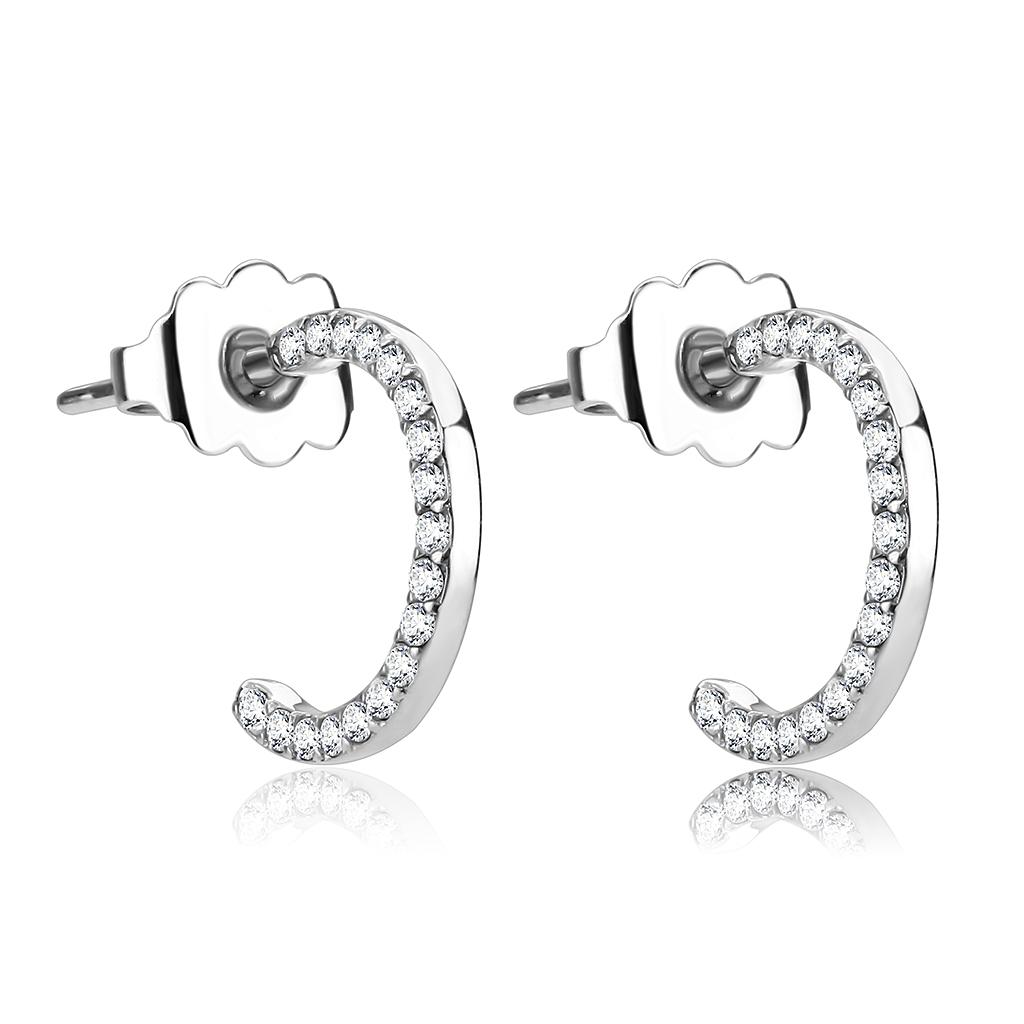 High polished (no plating) Stainless Steel Earrings with AAA Grade CZ in Clear