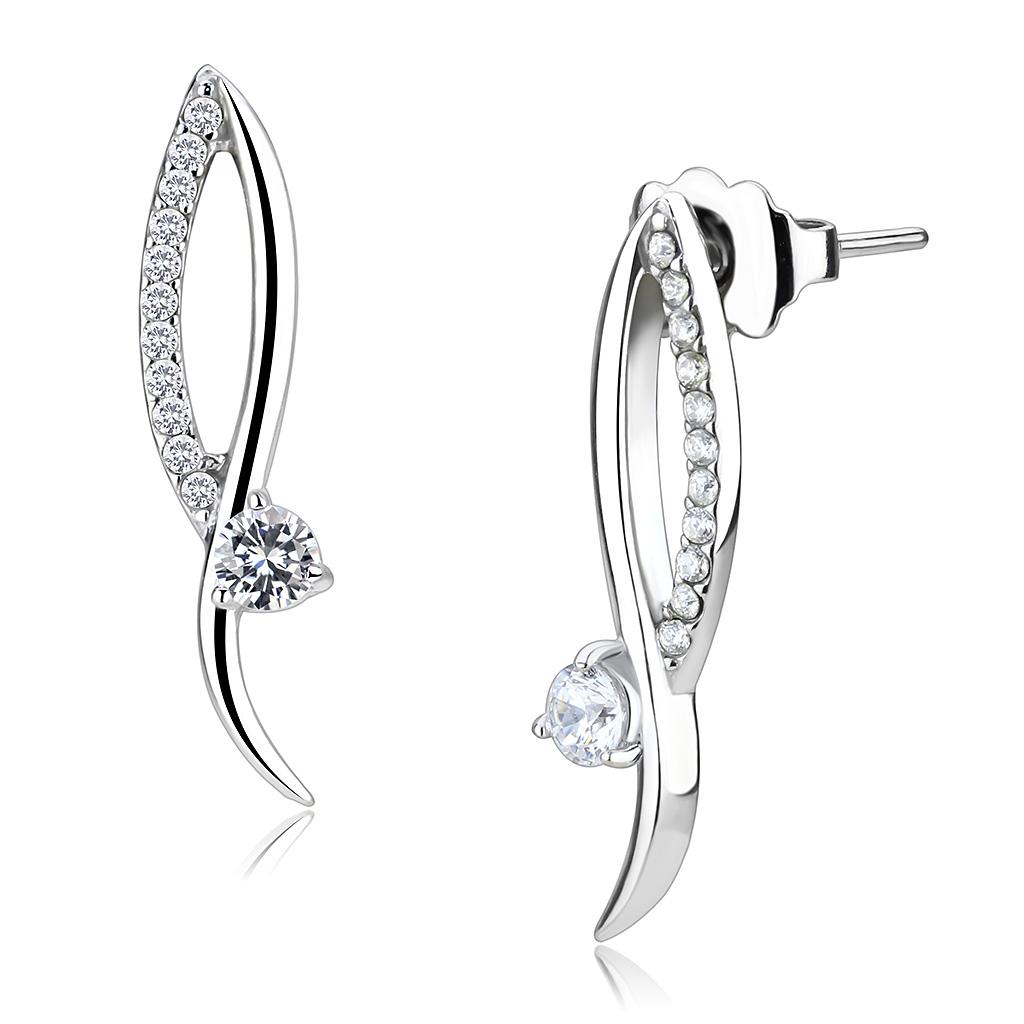 High polished (no plating) Stainless Steel Earrings with AAA Grade CZ in Clear