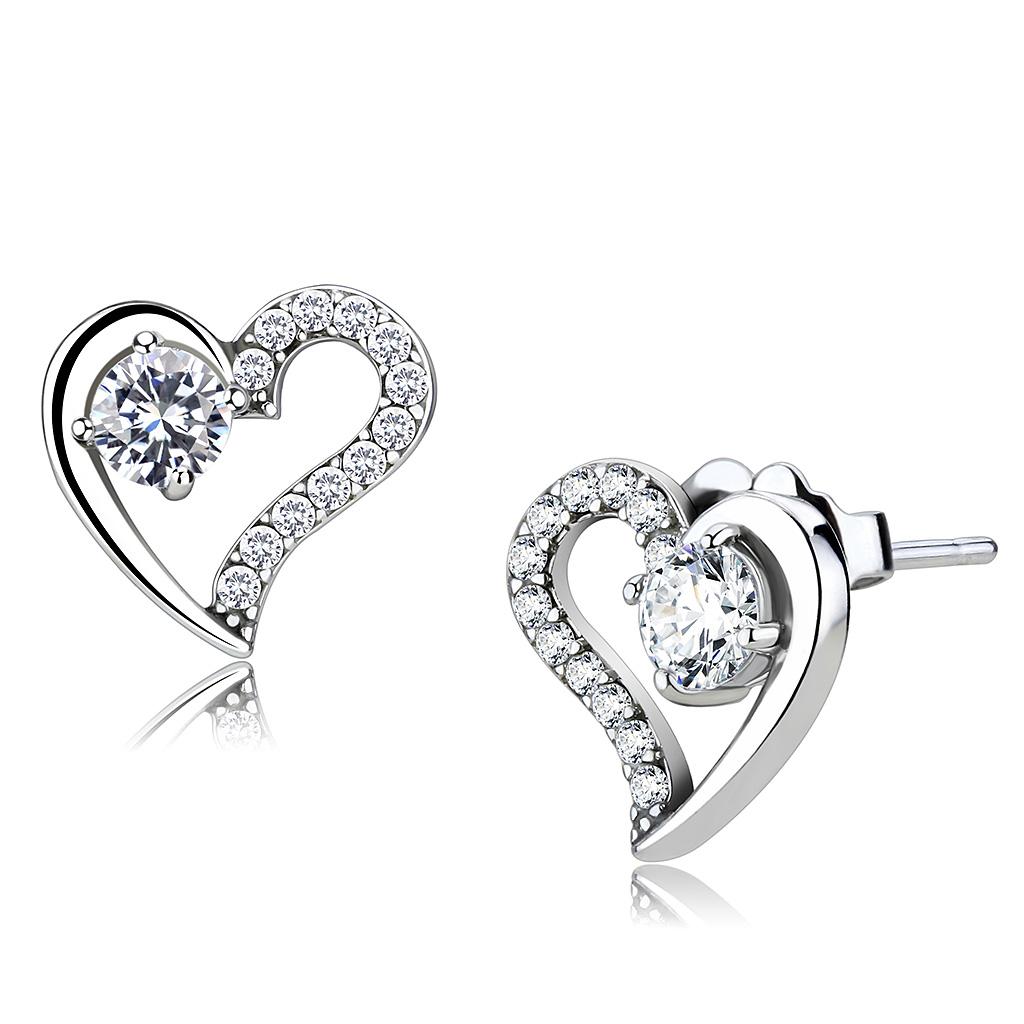 High polished (no plating) Stainless Steel Earrings with AAA Grade CZ in Clear