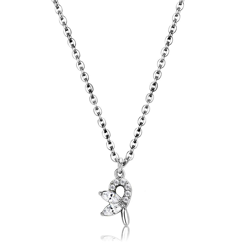 High polished (no plating) Stainless Steel Chain Pendant with AAA Grade CZ in Clear