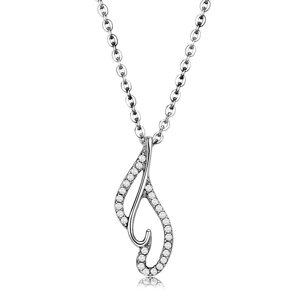 High polished (no plating) Stainless Steel Chain Pendant with AAA Grade CZ in Clear