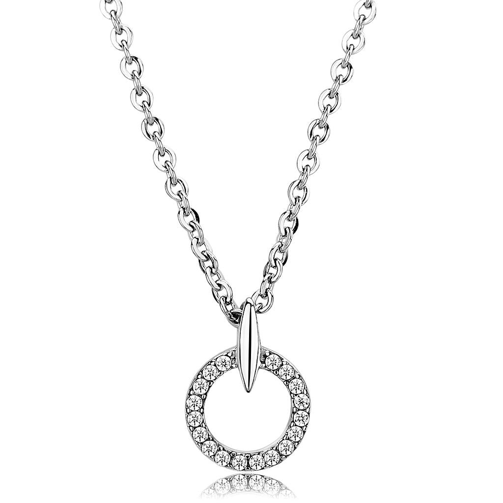 High polished (no plating) Stainless Steel Chain Pendant with AAA Grade CZ in Clear