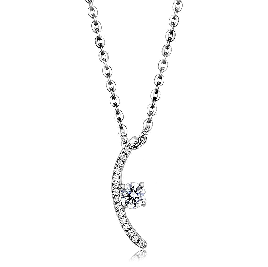High polished (no plating) Stainless Steel Chain Pendant with AAA Grade CZ in Clear