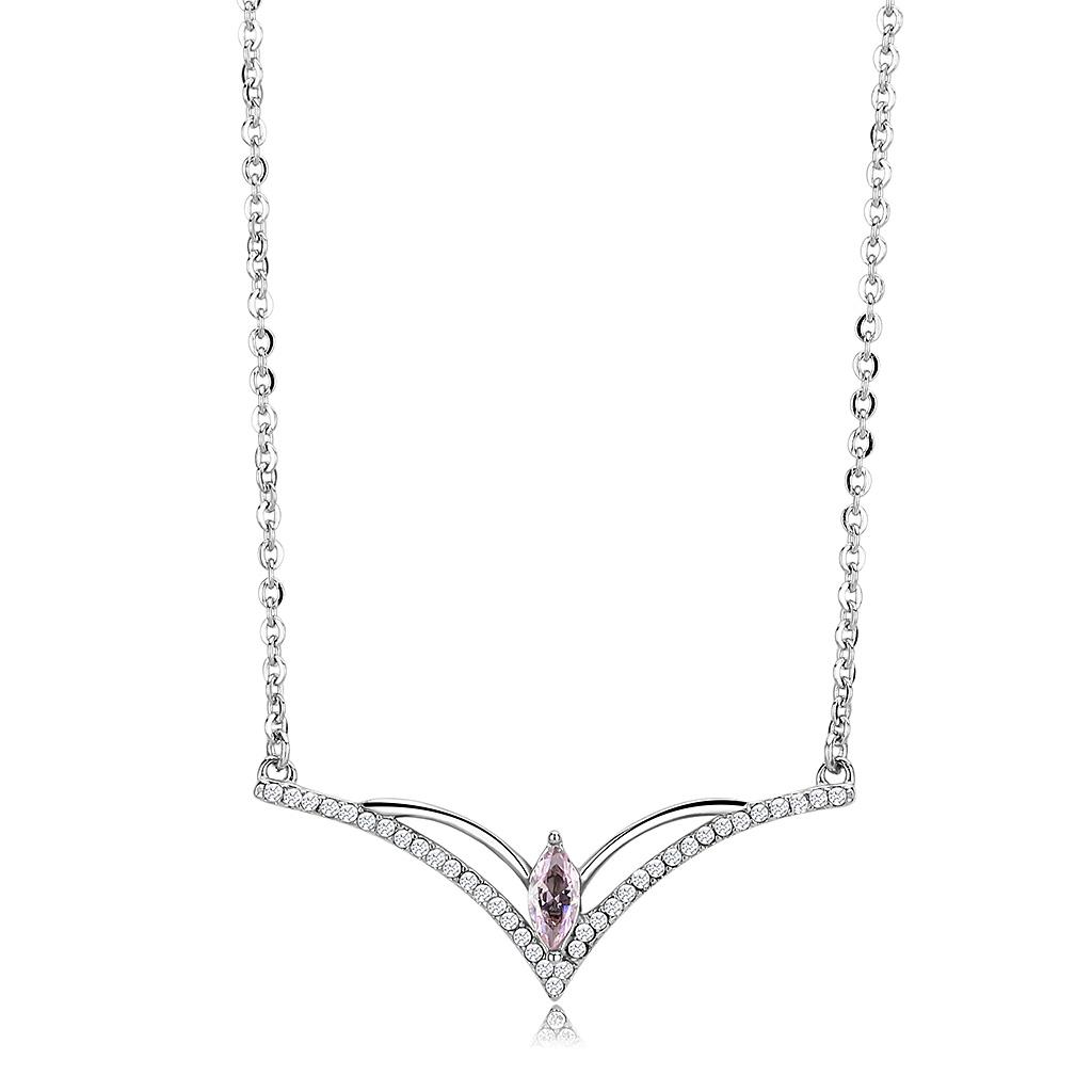 High polished (no plating) Stainless Steel Chain Pendant with AAA Grade CZ in Light Rose