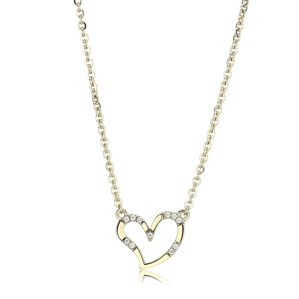 IP Gold(Ion Plating) Stainless Steel Chain Pendant with AAA Grade CZ in Clear