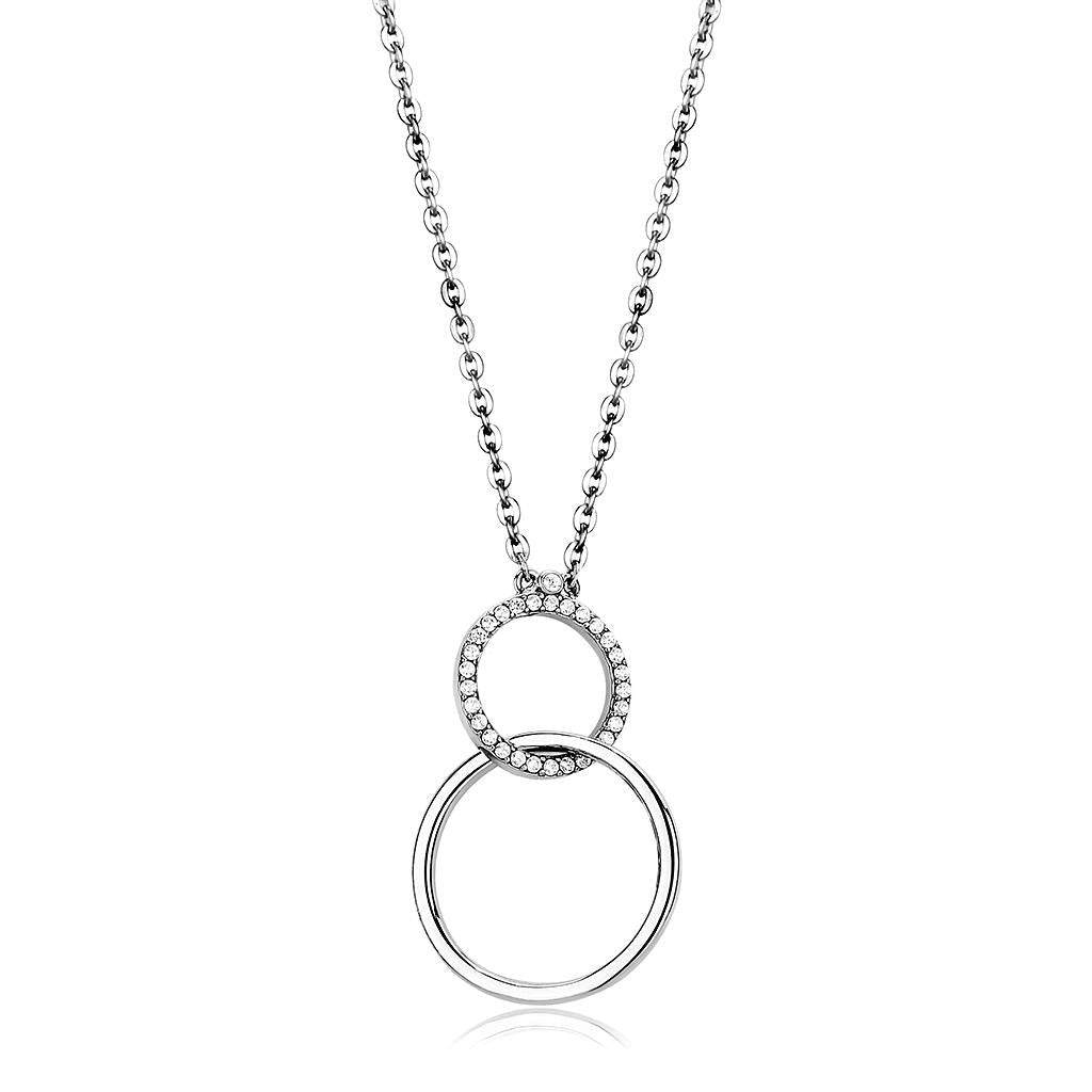 High polished (no plating) Stainless Steel Chain Pendant with AAA Grade CZ in Clear