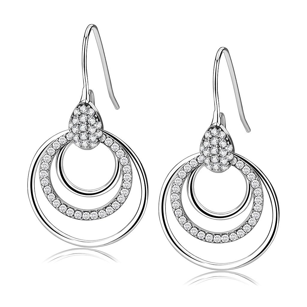 High polished (no plating) Stainless Steel Earrings with AAA Grade CZ in Clear