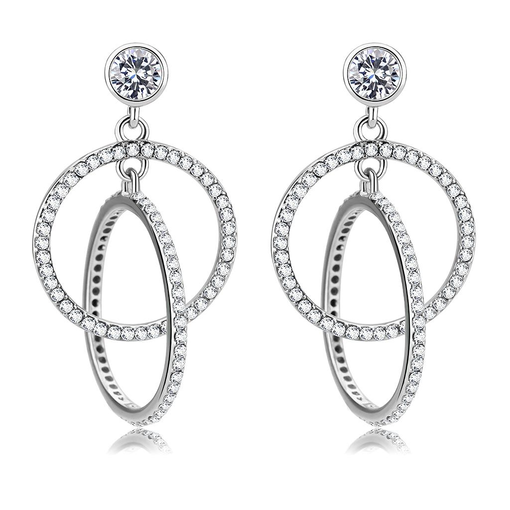 High polished (no plating) Stainless Steel Earrings with AAA Grade CZ in Clear