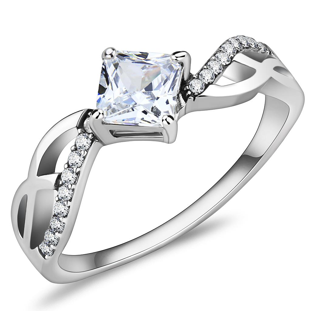 High polished (no plating) Stainless Steel Ring with AAA Grade CZ in Clear