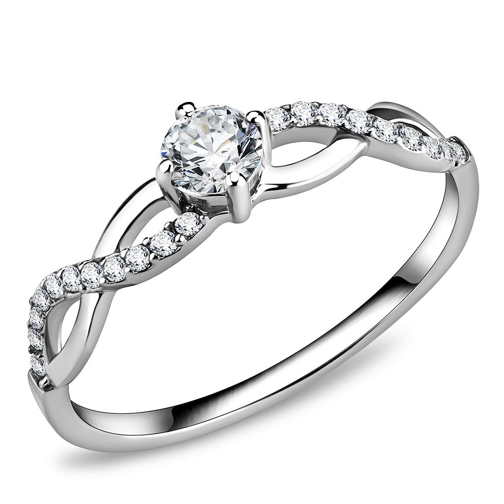 High polished (no plating) Stainless Steel Ring with AAA Grade CZ in Clear