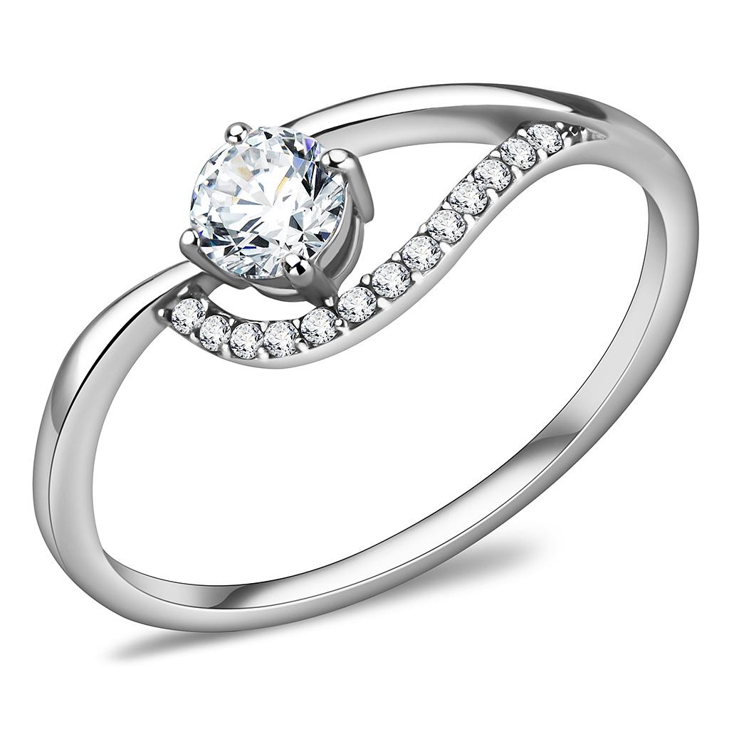 High polished (no plating) Stainless Steel Ring with AAA Grade CZ in Clear
