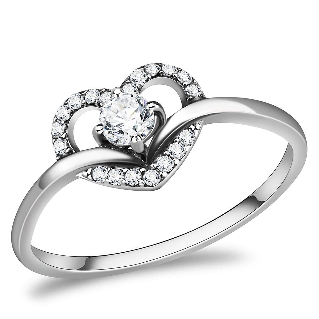 High polished (no plating) Stainless Steel Ring with AAA Grade CZ in Clear