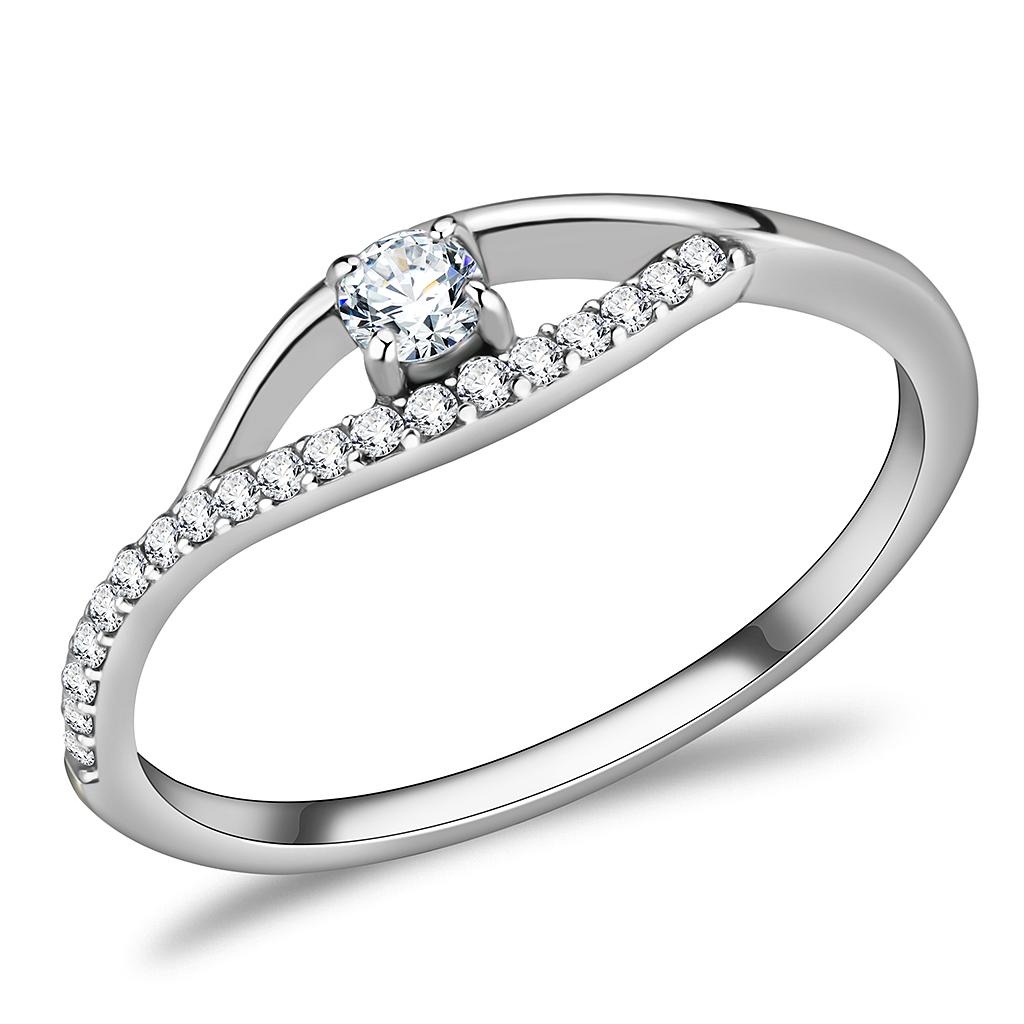 High polished (no plating) Stainless Steel Ring with AAA Grade CZ in Clear