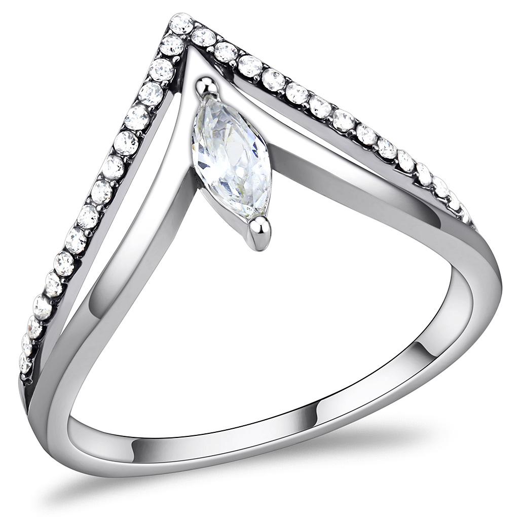 High polished (no plating) Stainless Steel Ring with AAA Grade CZ in Clear