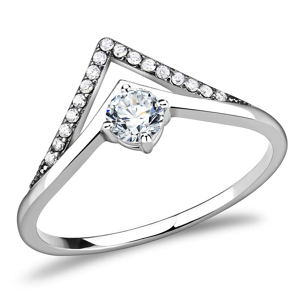 High polished (no plating) Stainless Steel Ring with AAA Grade CZ in Clear