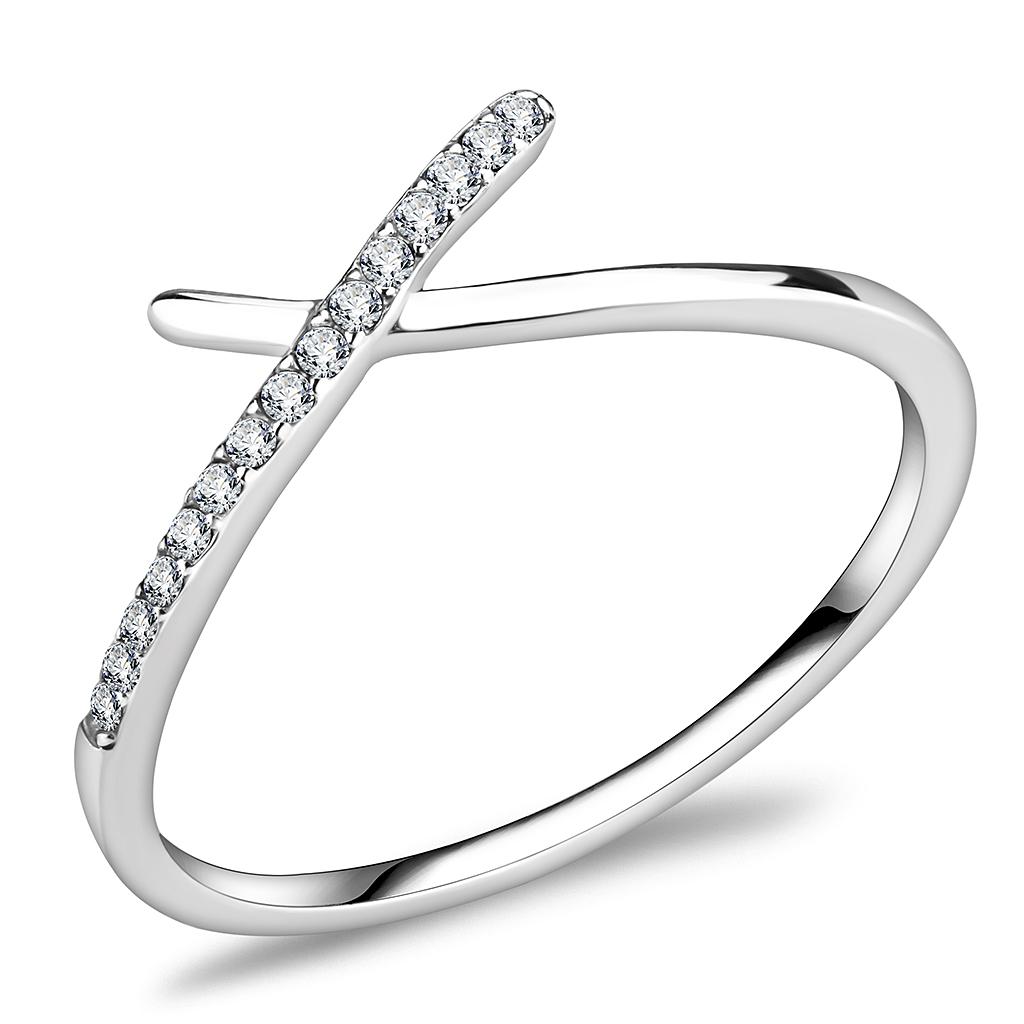 High polished (no plating) Stainless Steel Ring with AAA Grade CZ in Clear