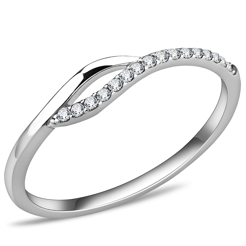 High polished (no plating) Stainless Steel Ring with AAA Grade CZ in Clear