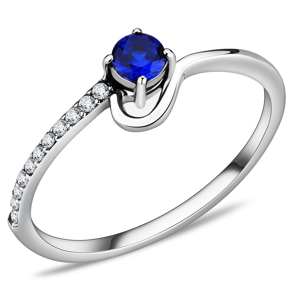 High polished (no plating) Stainless Steel Ring with AAA Grade CZ in London Blue